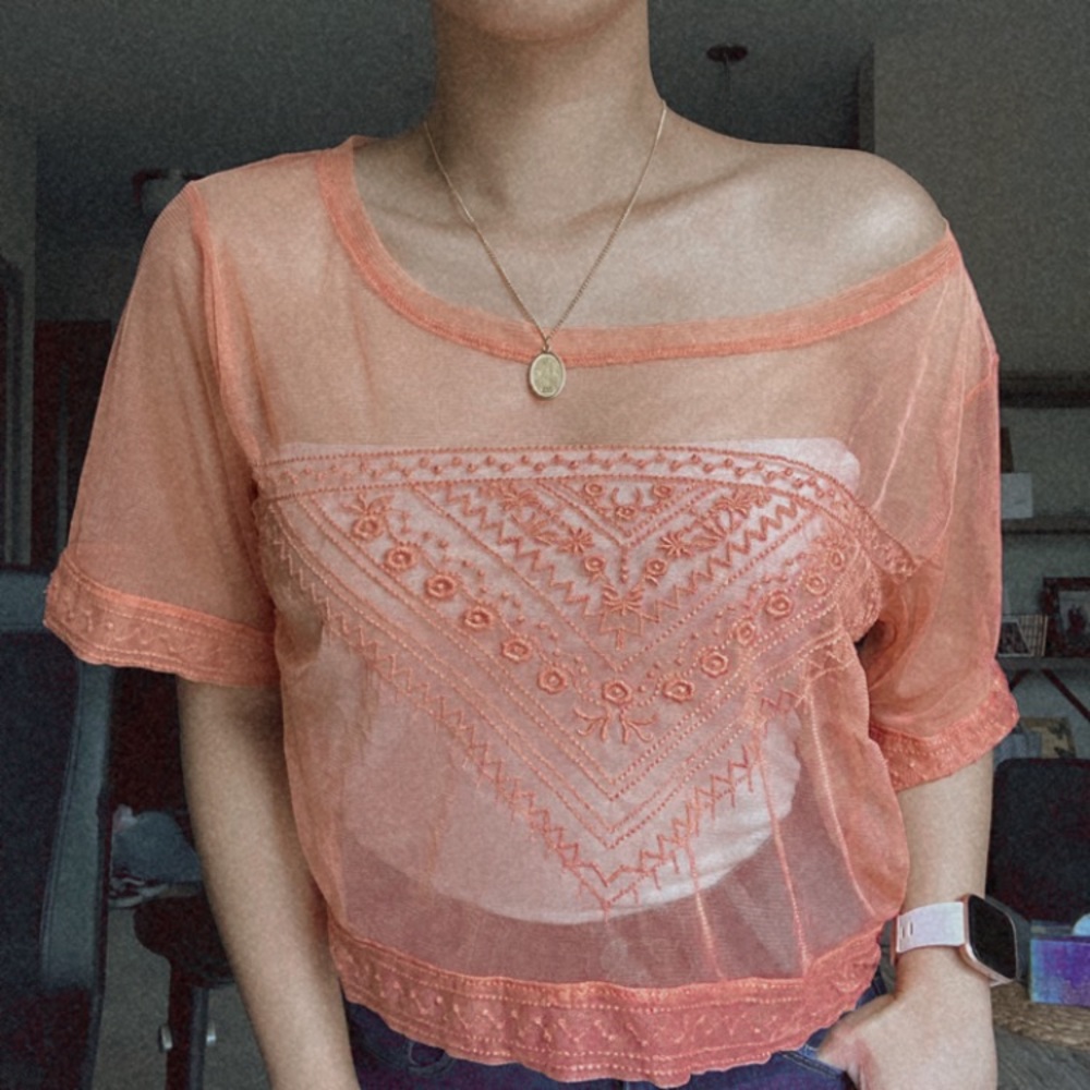 🍊Drop Shoulder Boxy Sheer Mesh Top